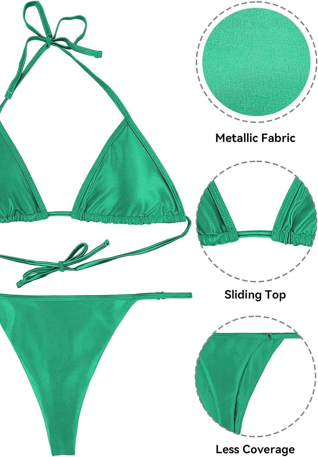 Women'S Metallic Halter Bikini Shiny String Two Piece Swimsuit Triangle Thong Bathing Suit