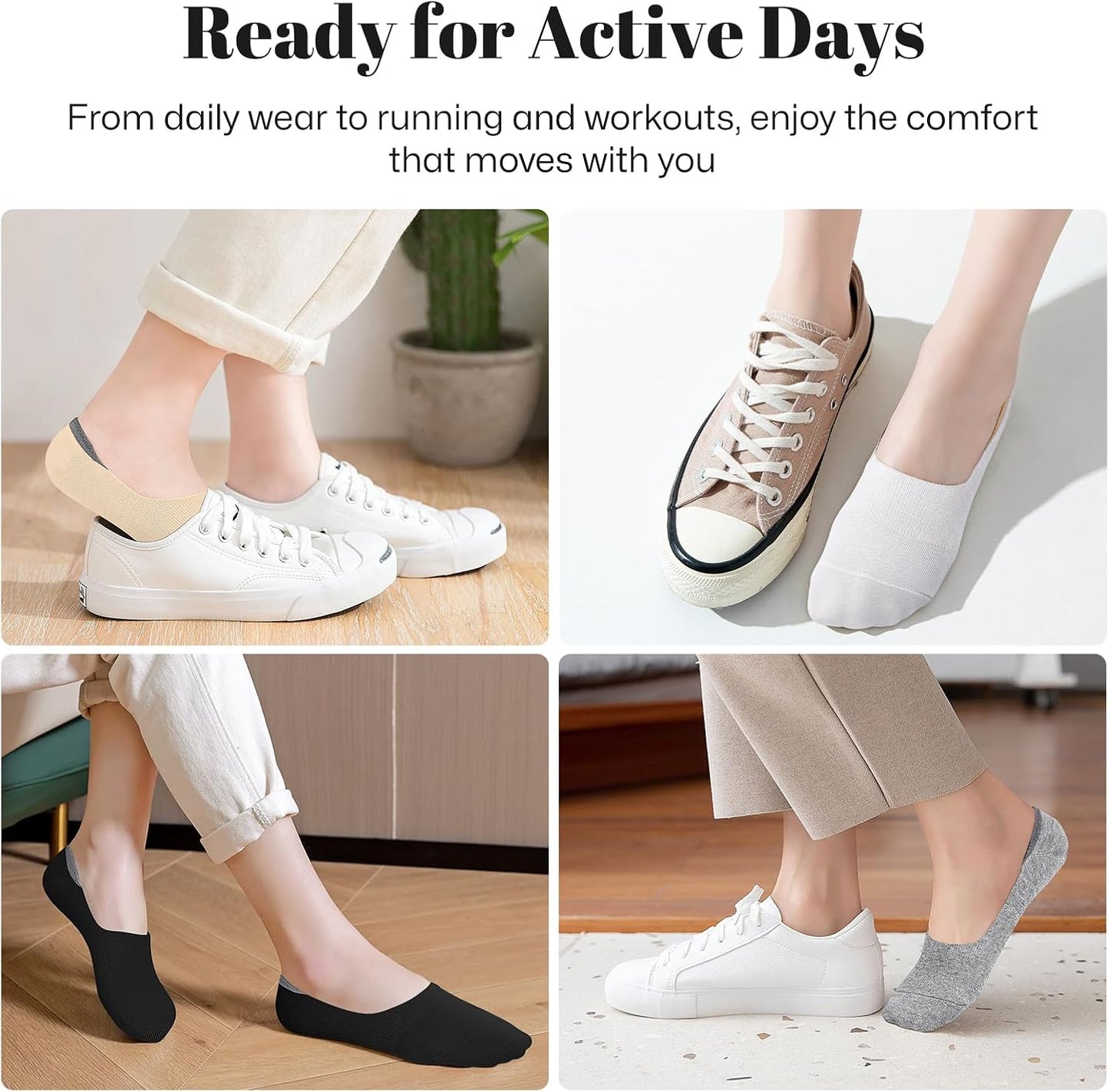 Women's Non-Slip No Show Low Cut Socks - Available in 4 or 8 Pair Sets