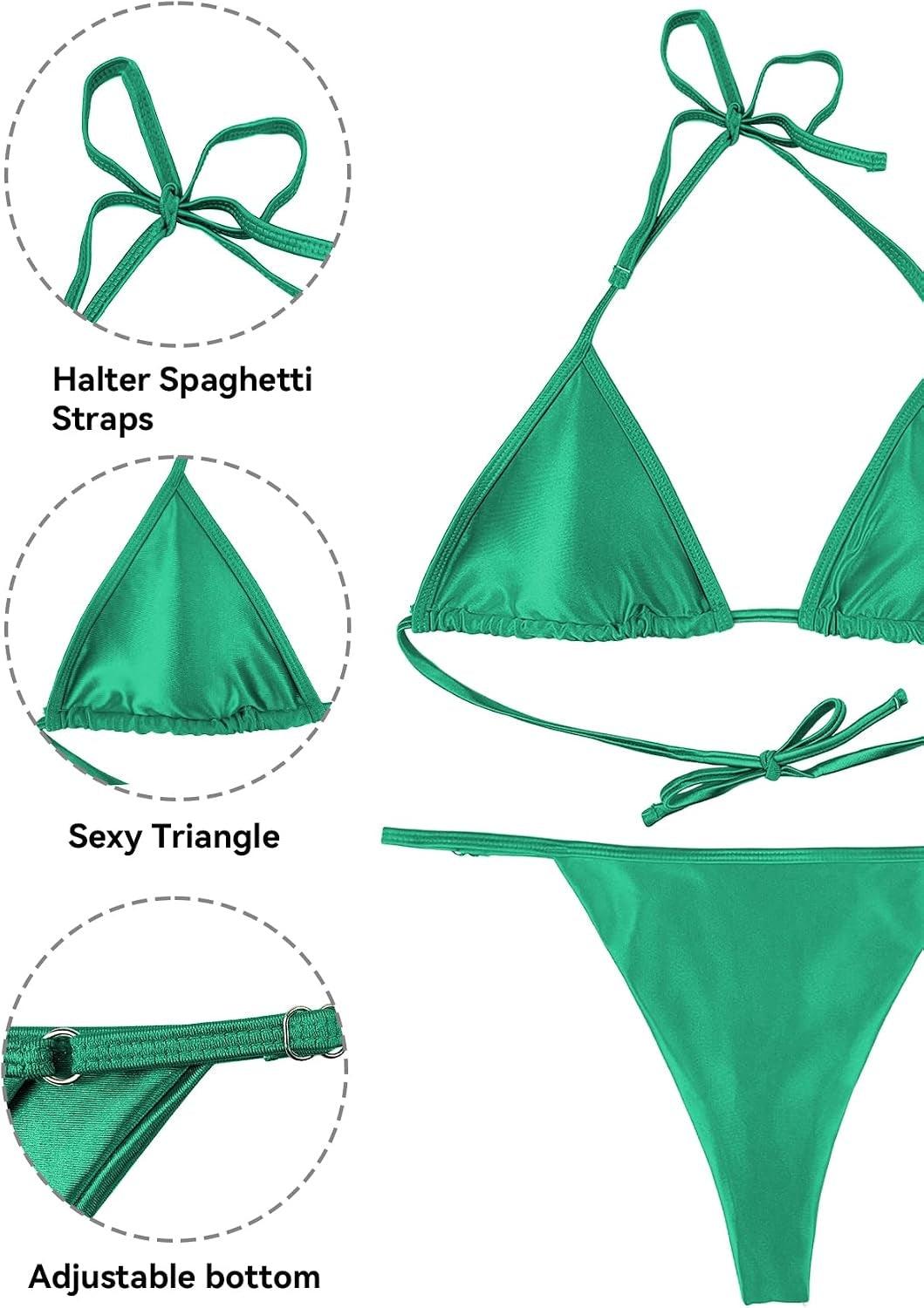 Women'S Metallic Halter Bikini Shiny String Two Piece Swimsuit Triangle Thong Bathing Suit